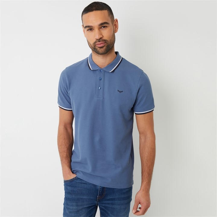 Threadbare Men's Blue Dorry Herringbone Tipping Cotton Pique Polo Shir in Size XL, Sports Direct