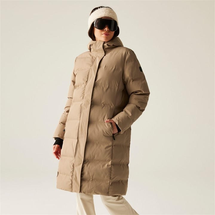 Dare 2b Women's Wander Waterproof Longline Padded Jacket in Beige | Size: 20 - Image 6