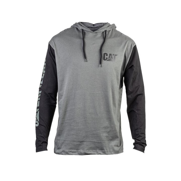 Caterpillar Men's Grey Hooded Long Sleeve Tee in Size Sml, Sports Direct