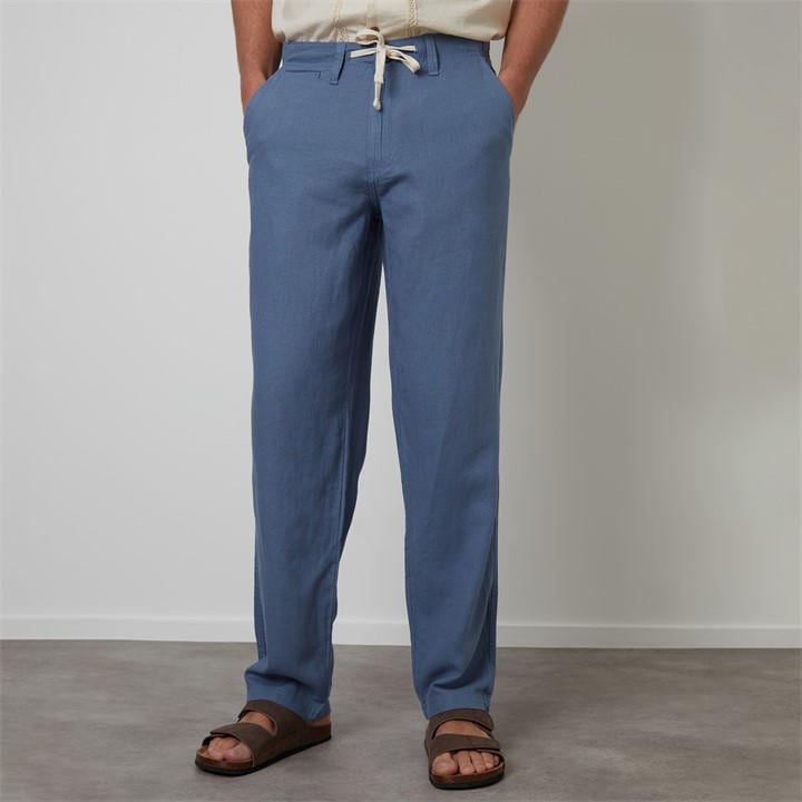 Threadbare Men's Blue Annual Linen Blend Casual Trousers in Size M, Sports Direct