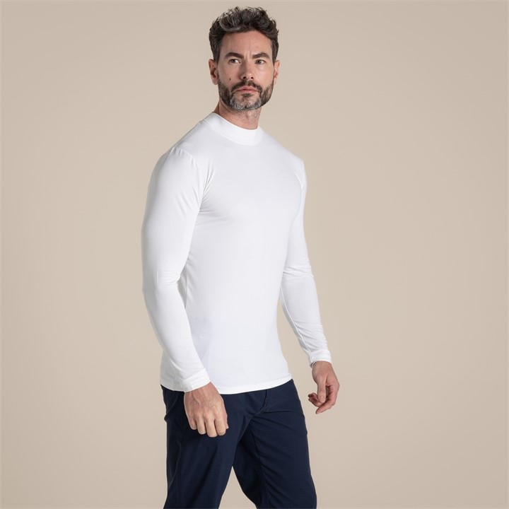 Craghoppers Men's White Nosilife Mock Neck Long-Sleeved Jersey Top in Size L, Sports Direct