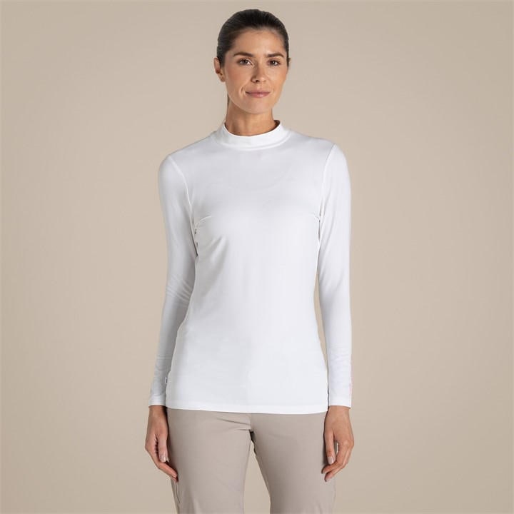 Craghoppers Women's White Nosilife Mock Neck Long-Sleeved Golf Tee in Size 14, Sports Direct