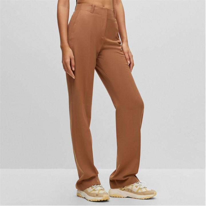 Hugo Women's Brown Hulana Regular-Fit Trousers - Size 12