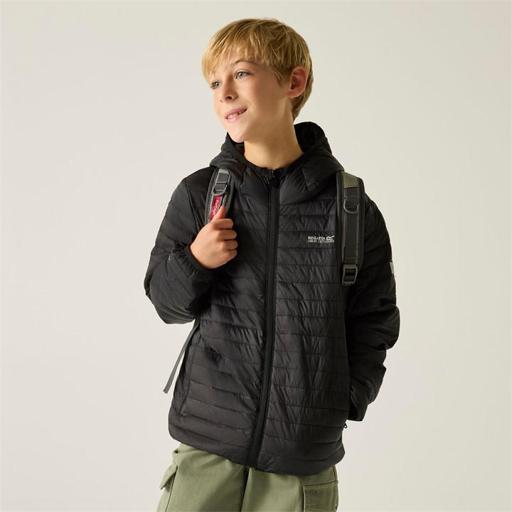 Regatta  Kids Black Kids Hooded Hillpack Water-Repellent Jacket in Size 13 Years, Sports Direct