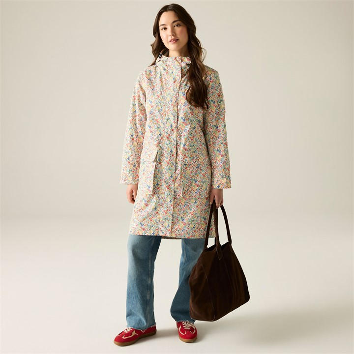 Regatta Women's Cream Harmony Ditsy Cath Kidston Long Waterproof Shell Jacket in Size 8, Sports Direct