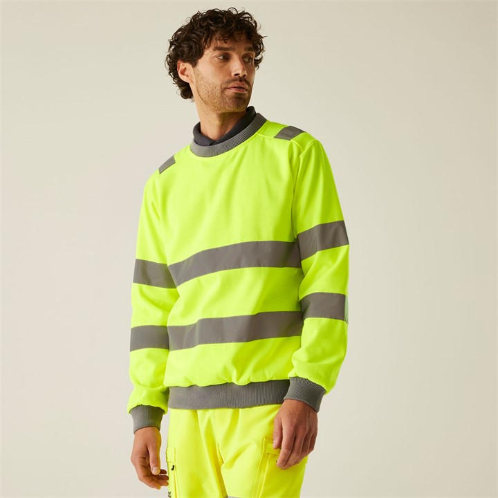 Regatta Men's Yellow Hi-Vis Pro Contract Crew Neck Sweatshirt in Size 2XL, Sports Direct
