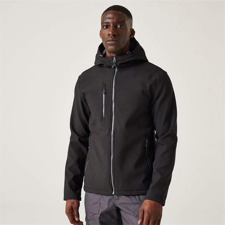 Regatta Men's Black Navigate 2 Layer Hooded Softshell Jacket in Size 2XL, Sports Direct