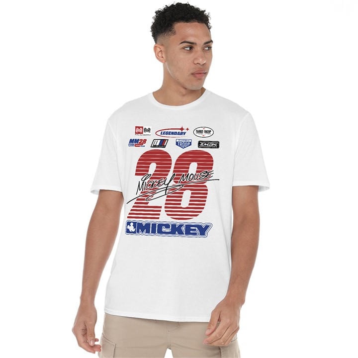 Disney Men's White Mickey Mouse Racing Logos T-Shirt in Size 5XL, Sports Direct