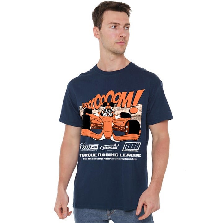Disney Men's Blue Mickey Mouse Racing Comic T-Shirt Deep Navy in Size M, Sports Direct
