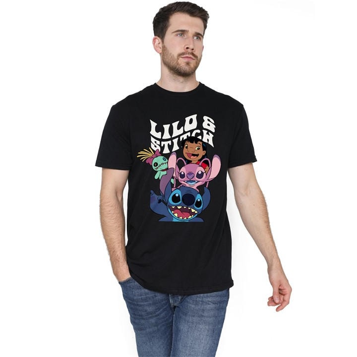 Disney Men's Black Lilo & Stitch Character Montage T-Shirt in Size 2XL, Sports Direct