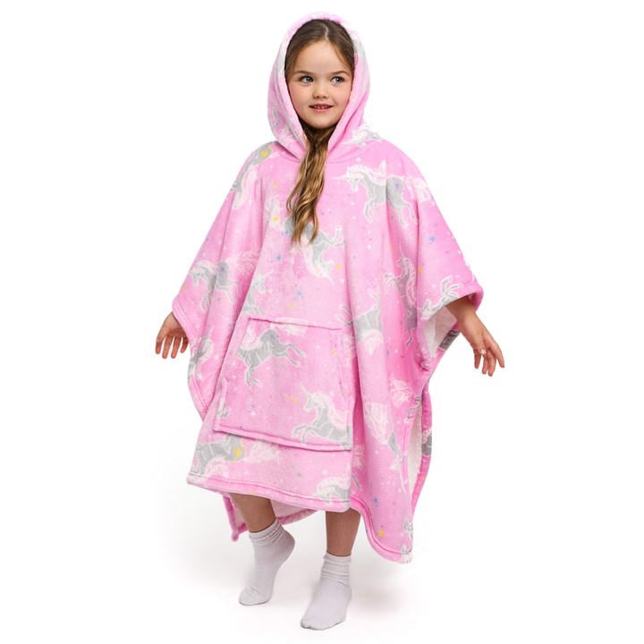 Bedlam  Kids Pink Kids Wearable Snuggle Throw Fleece Poncho in Size 75 x 92.5c, Sports Direct