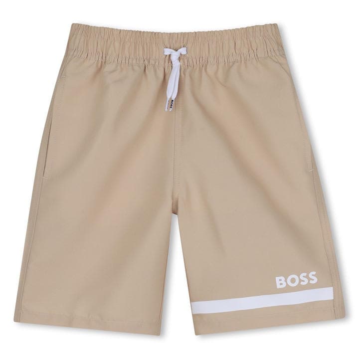 Boss Boys Beige Kids Logo Swim Shorts, Iconic Print in Size 14 - 16 Years, Sports Direct