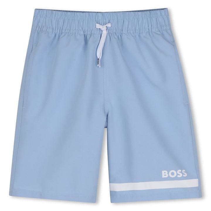 Boss Boys Blue Kids Logo Swim Shorts, Iconic Print in Size 11 - 12 Years, Sports Direct