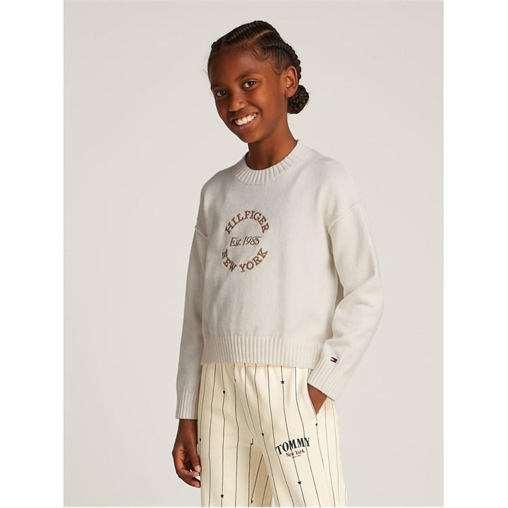 Tommy Hilfiger Girls Cream Kids' New York Crew Neck Jumper in Size 14 - 16 Years, Sports Direct