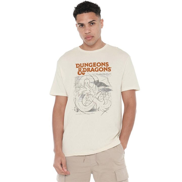 Hasbro Men's Beige Dungeons & Dragons Sketch T-Shirt Natura in Size 2XL, Sports Direct