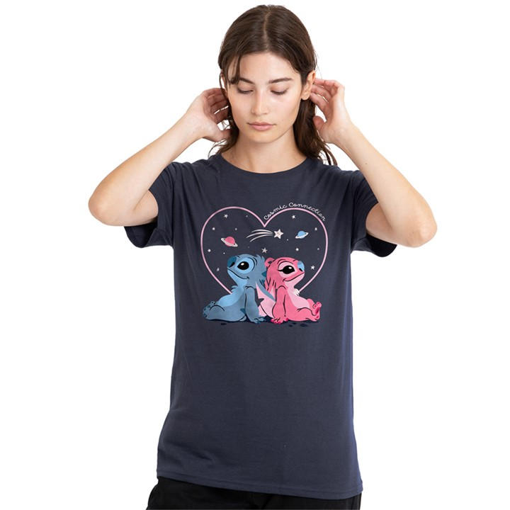 Disney Women's Blue Stitch And Angel Cosmic Connection T-Shirt Deep N in Size XL, Sports Direct