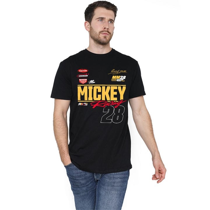 Disney Men's Black Mickey Mouse Racing 28 T-Shirt in Size 5XL, Sports Direct