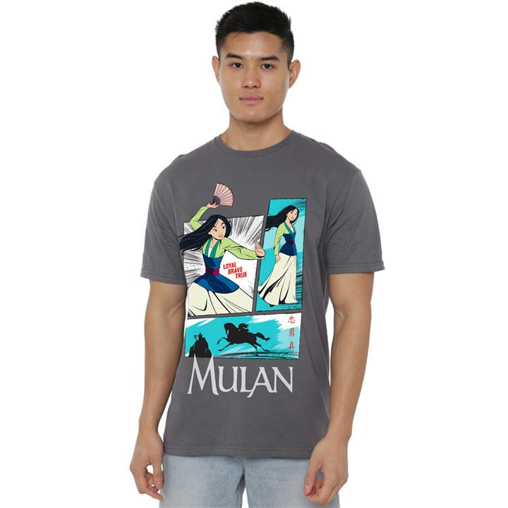Disney Men's Grey Mulan Action Panels T-Shirt Charcoal in Size 2XL, Sports Direct