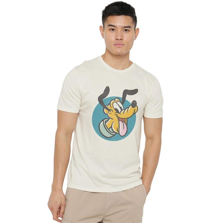 Mickey Mouse Men's Beige Mickey & Friends Pluto T-Shirt Natural in Size M, Sports Direct
