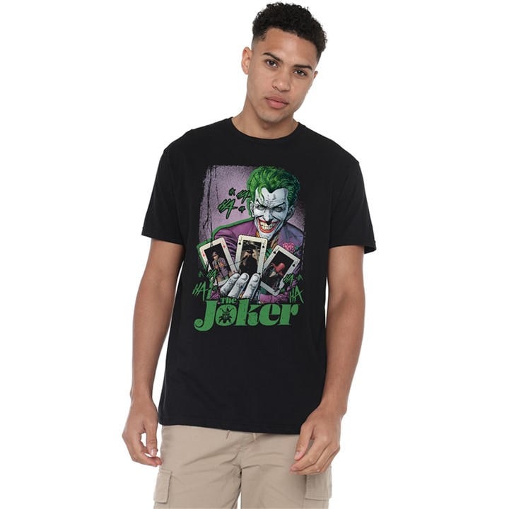 Dc Comics Men' Black The Joker Playing Cards T-Shirt in Size S, Sports Direct
