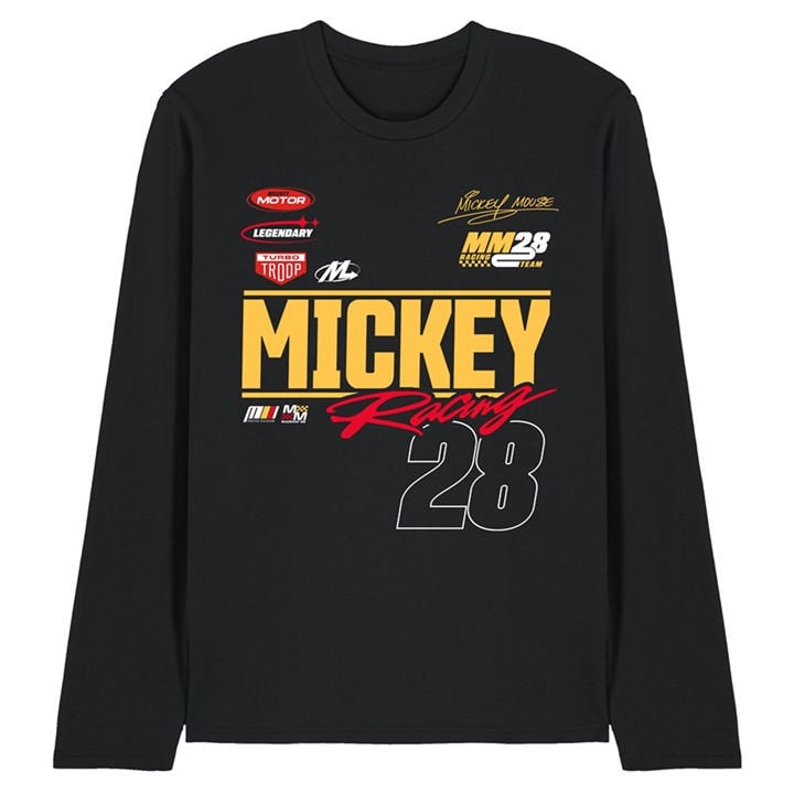 Disney Men's Black Mickey Mouse Racing 28 Long Sleeve T-Shirt in Size 2XL, Sports Direct