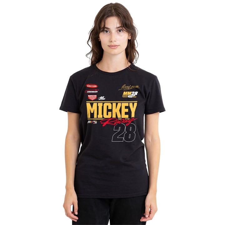 Disney Women's Black Mickey Mouse Racing 28 T-Shirt in Size M, Sports Direct