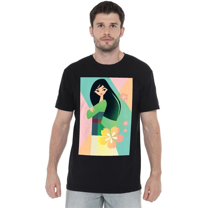 Disney Men's Black Mulan Simplistic Illustration T-Shirt in Size M, Sports Direct