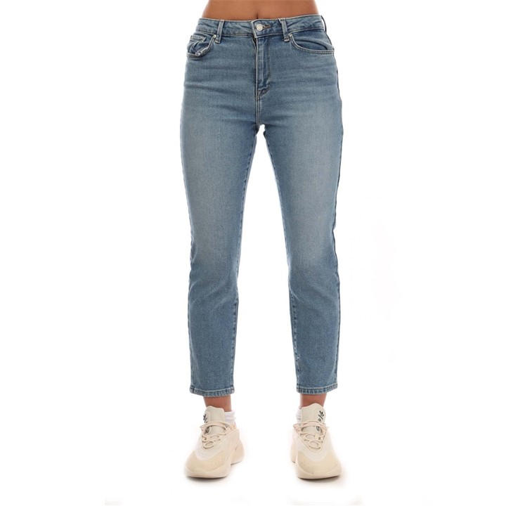 Only Women's Blue Emily Stretch High Waist Straight Jeans