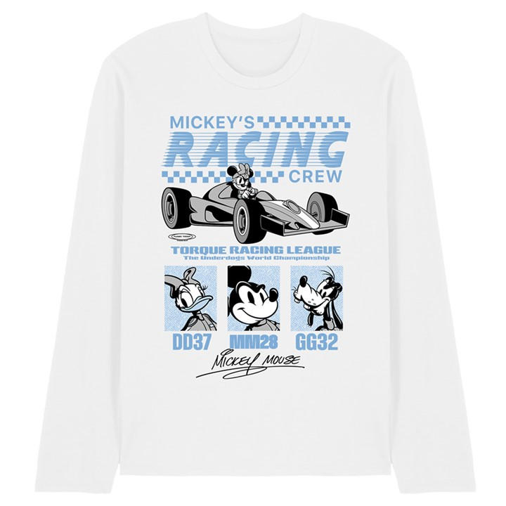 Disney Men's White Torque Racing League Long Sleeve T-Shirt in Size M, Sports Direct