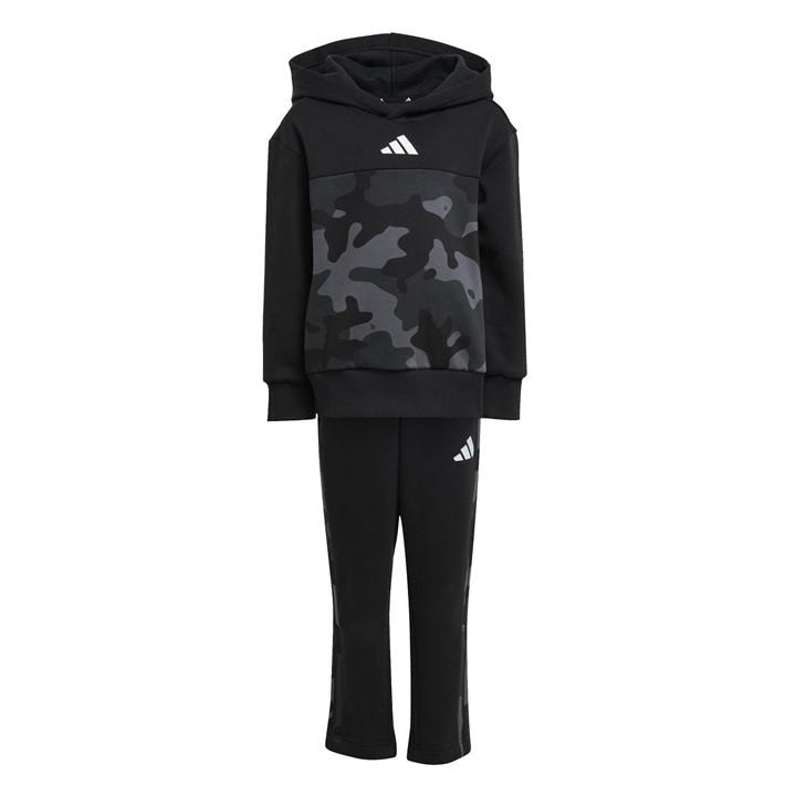 Adidas  Kids Black Essentials Allover Print Hoodie Set Kids in Size 5 - 6 Years, Sports Direct