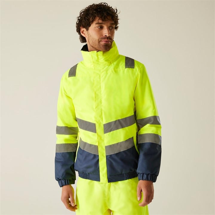 Regatta Men' Yellow Waterproof Hi-Vis Bomber Jacket in Size S, Sports Direct