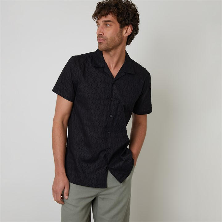 Threadbare Men's Black Cotton Pluck Textured Short Sleeve Shirt in Size M, Sports Direct