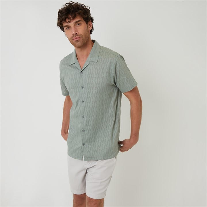 Threadbare Men's Green Cotton Pluck Textured Short Sleeve Shirt in Size L, Sports Direct
