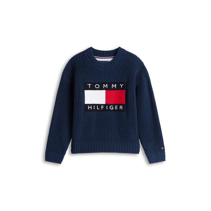 Tommy Hilfiger Boys Blue Kids' Heritage Knitted Crew Neck Jumper in Size 14 - 16 Years, Sports Direct