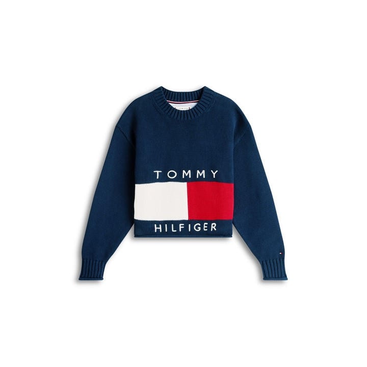 Tommy Hilfiger Girls Blue Kids' Heritage Knitted Crew Neck Jumper in Size 14 - 16 Years, Sports Direct