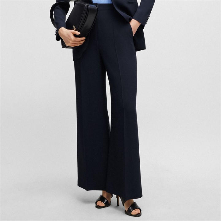 Boss Women's Blue Tikela High-Waisted Relaxed-Fit Trousers in Size 8, Sports Direct