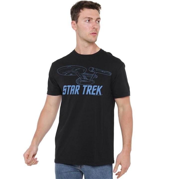 Star Trek Men's Black Enterprise Outline T Shirt in Size 3XL, Sports Direct