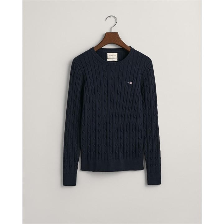 Gant Women's Blue Stretch Cotton Cable Knit Crew Neck Sweater in Size 14, Sports Direct