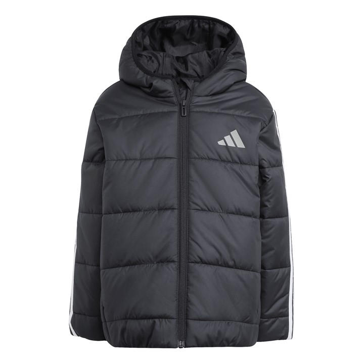 Adidas  Kids Black Kids' Essentials 3-Stripes Water-Repellent Long Sleeve Puffer Jacket in Size 5 - 6 Years, Sports Direct