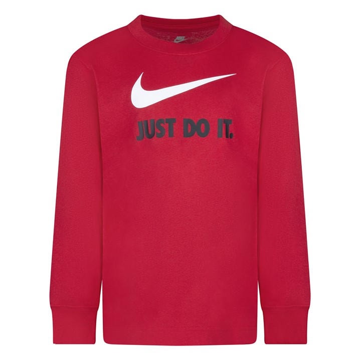 Nike Boys Red Kids' Swoosh Just Do It Long Sleeve T-Shirt in Size 4 - 5 Years, Sports Direct