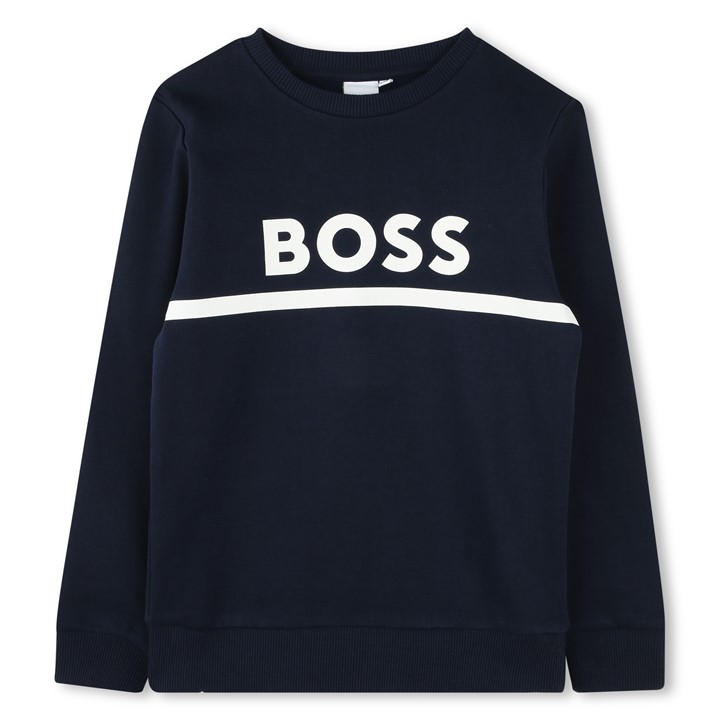 Boss Boys Blue Kids Large Logo Sweatshirt, Logo Design in Size 8 - 9 Years, Sports Direct