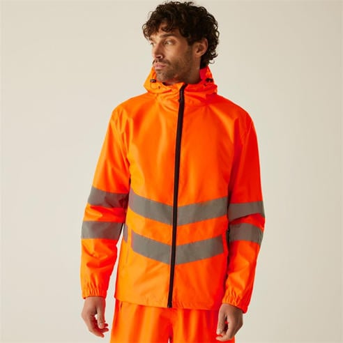 Regatta - Mens Hi-Vis Pro Waterproof Reflective Packaway Wo