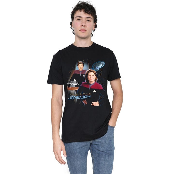 Star Trek Men's Black Captain Janeway T Shirt in Size 4XL, Sports Direct