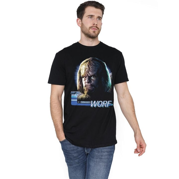 Star Trek Men' Black Tng Worf T Shirt in Size S, Sports Direct