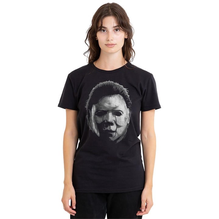 Women's Black Other Halloween 2 Michael Myers The Shape Large Face T-S, Sports Direct