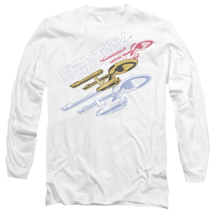 Star Trek Men' White Retro Tri Enterprise Long Sleeve T-Shirt in Size S, Sports Direct