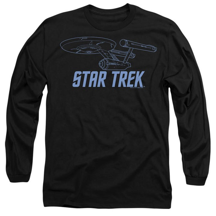 Star Trek Men' Black Enterprise Outline Long Sleeve T-Shirt in Size S, Sports Direct