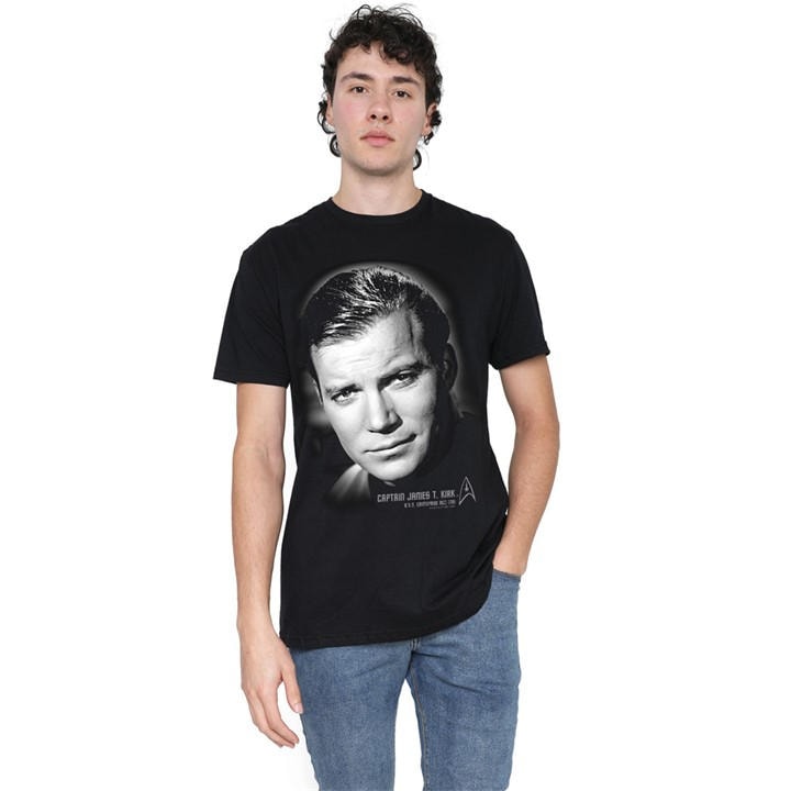 Star Trek Men's Black Captain Kirk Portrait T Shirt in Size 4XL, Sports Direct
