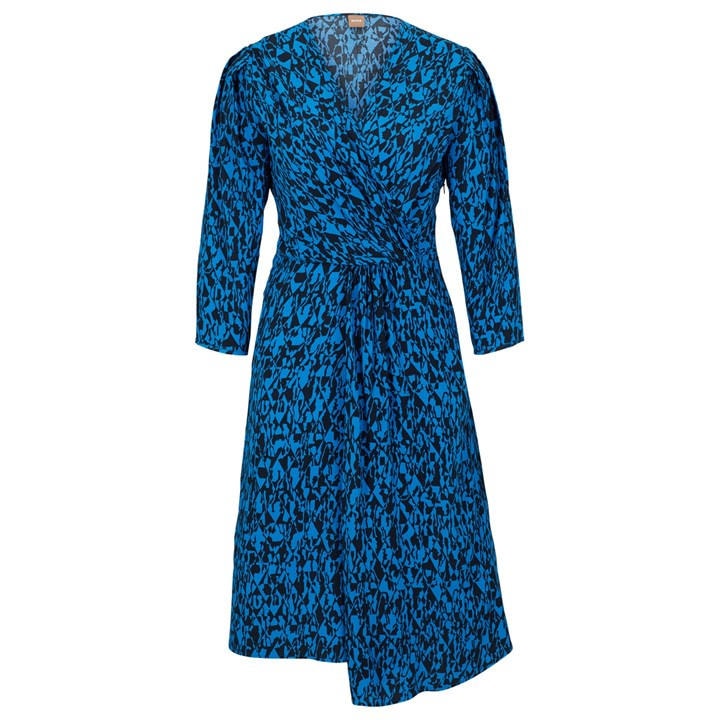 Boss Women's Blue Danottea Dress, Wrap Design, Flared Shape in Size 18, Sports Direct