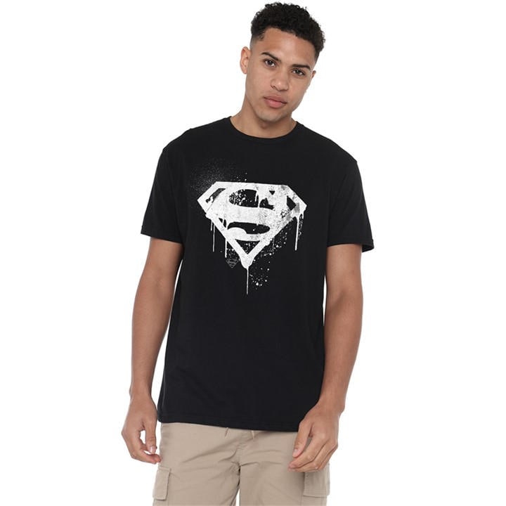 Dc Comics Men's Black Superman Graffiti Logo T-Shirt in Size L, Sports Direct